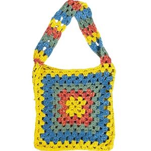 Crochet Granny Square Bag‎ Hobo Bag Colorful Knit Handmade Purse Boho Chunky